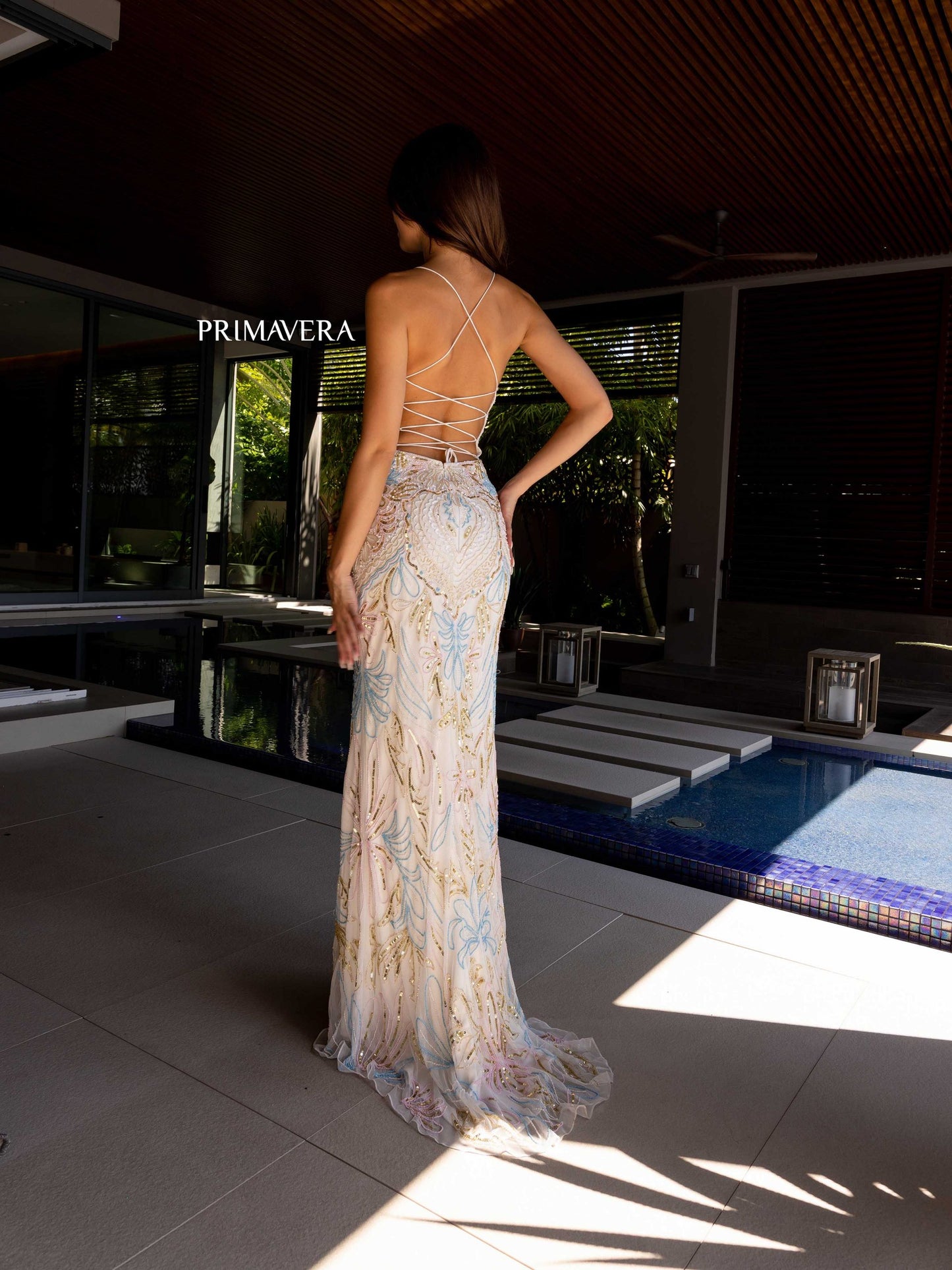 Prom Dresses Formal Prom Beaded Mosaic Long Dress Ivory