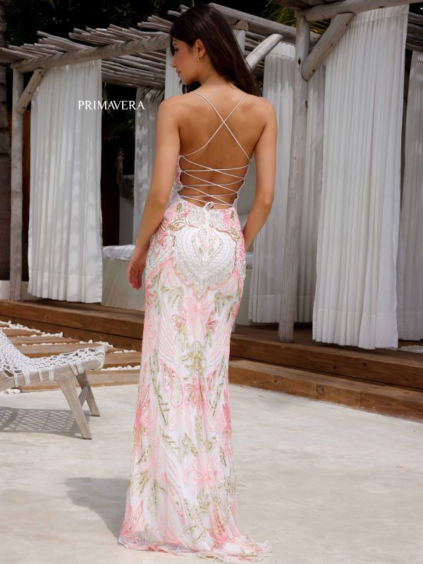 Prom Dresses Formal Prom Beaded Mosaic Long Dress Ivory/Coral