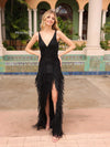 Prom Dresses Formal Beaded Fringes Prom Long Dress Black