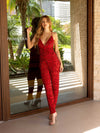 Jumpsuit Fitted Sequin Prom Formal Jumpsuit Red