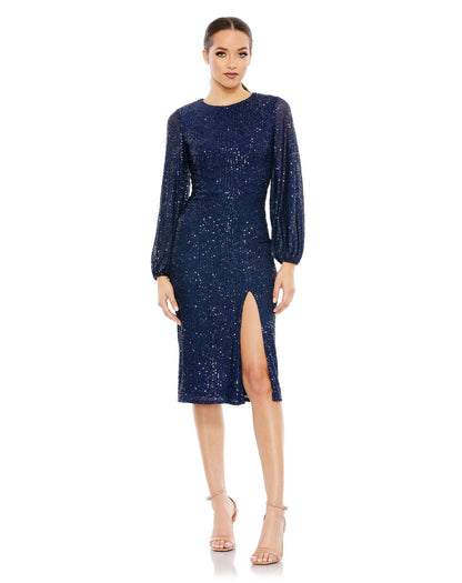 Cocktail Dresses Long Sleeve Sequin Cocktail Knee Length Dress Midnight