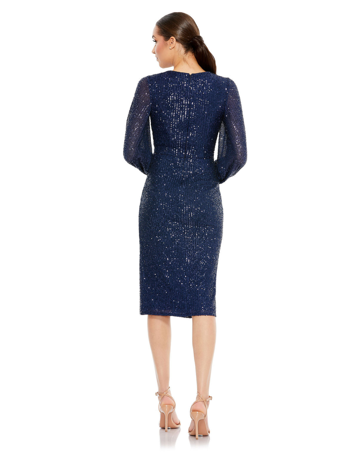Cocktail Dresses Long Sleeve Sequin Cocktail Knee Length Dress Midnight