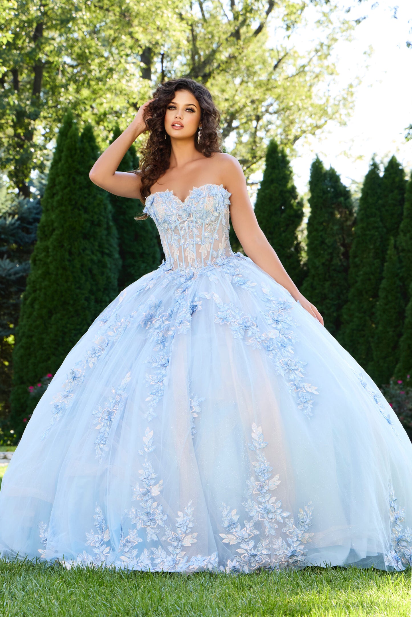 Quinceniera Dresses Sweet 16 Long Ball Gown Floral Quinceanera Dress Light Blue