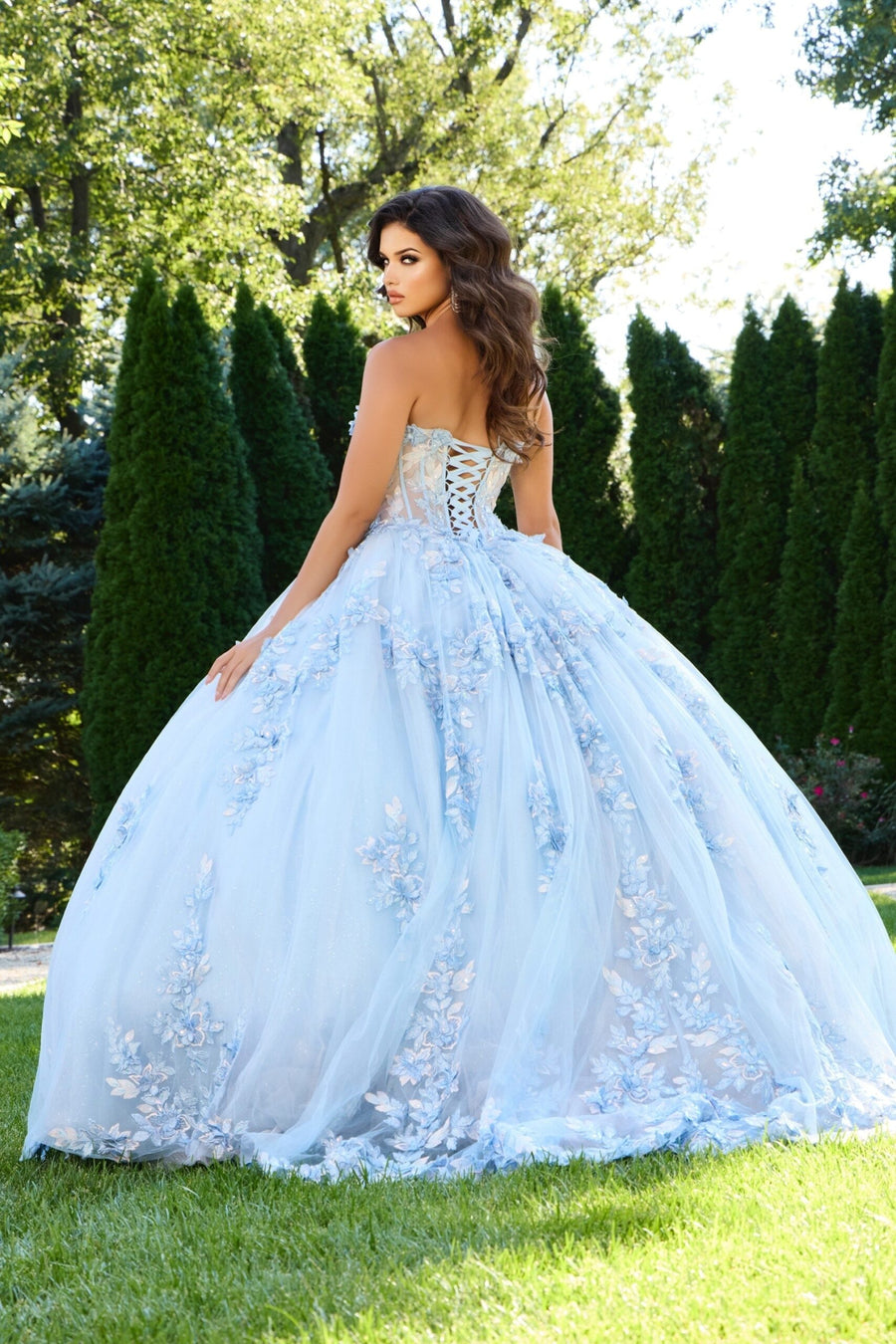 Quinceniera Dresses Sweet 16 Long Ball Gown Floral Quinceanera Dress Light Blue