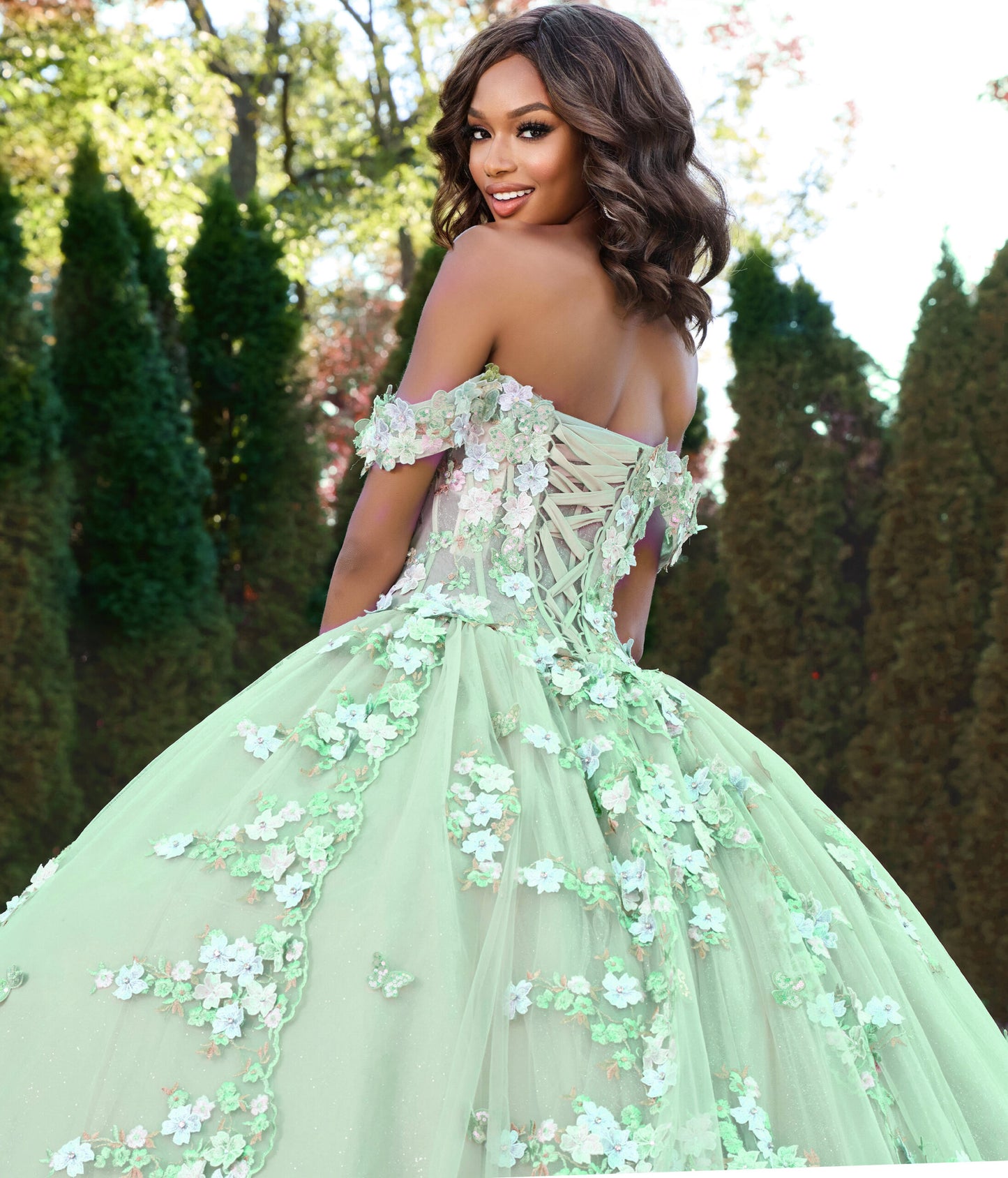 Quinceniera Dresses Sweet 16 Quinceanera Dress Long Floral Applique Ball Gown Light Green