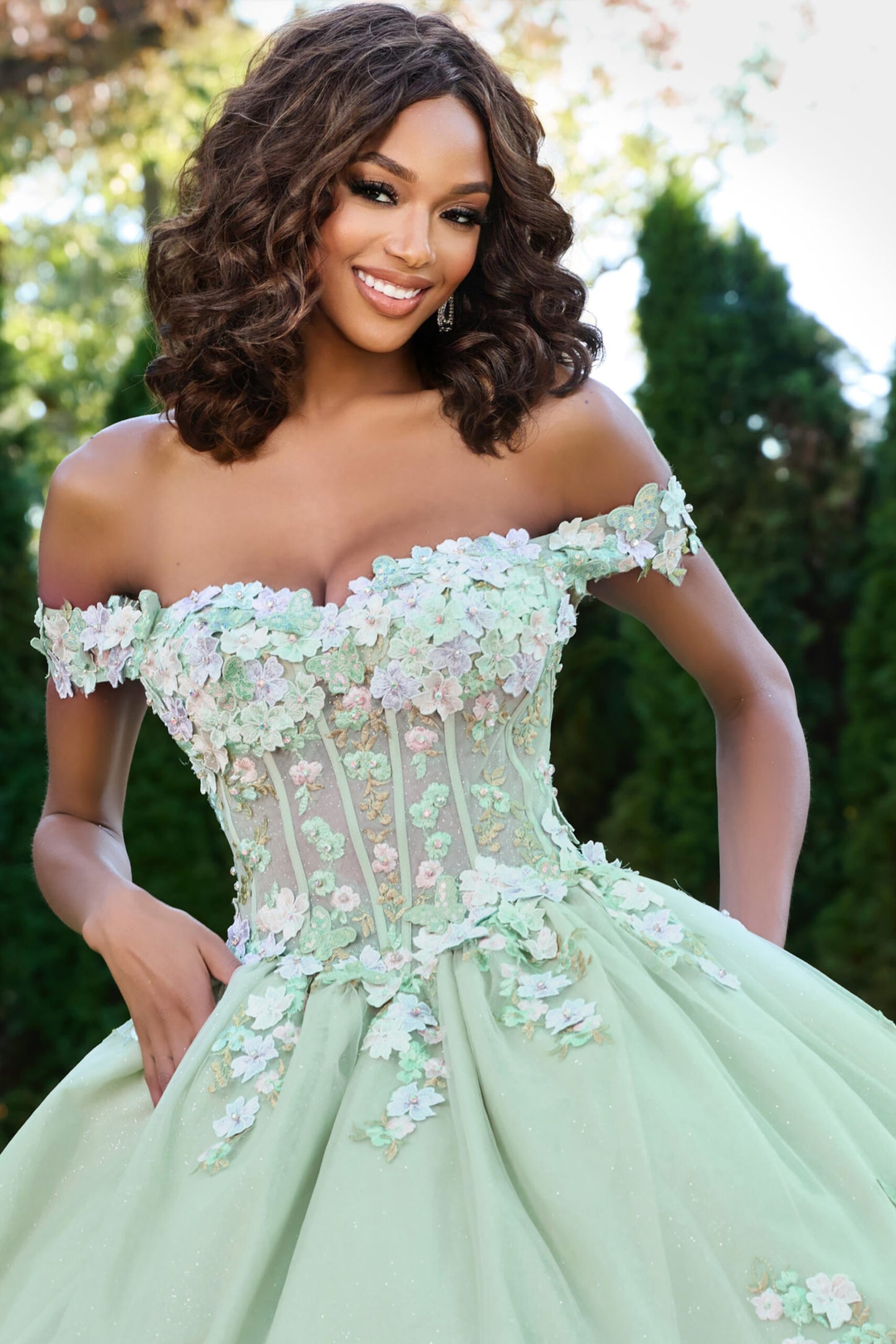 Quinceniera Dresses Sweet 16 Quinceanera Dress Long Floral Applique Ball Gown Light Green