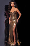 Prom Dresses Long Side Slit Formal Metallic Prom Dress  Gold