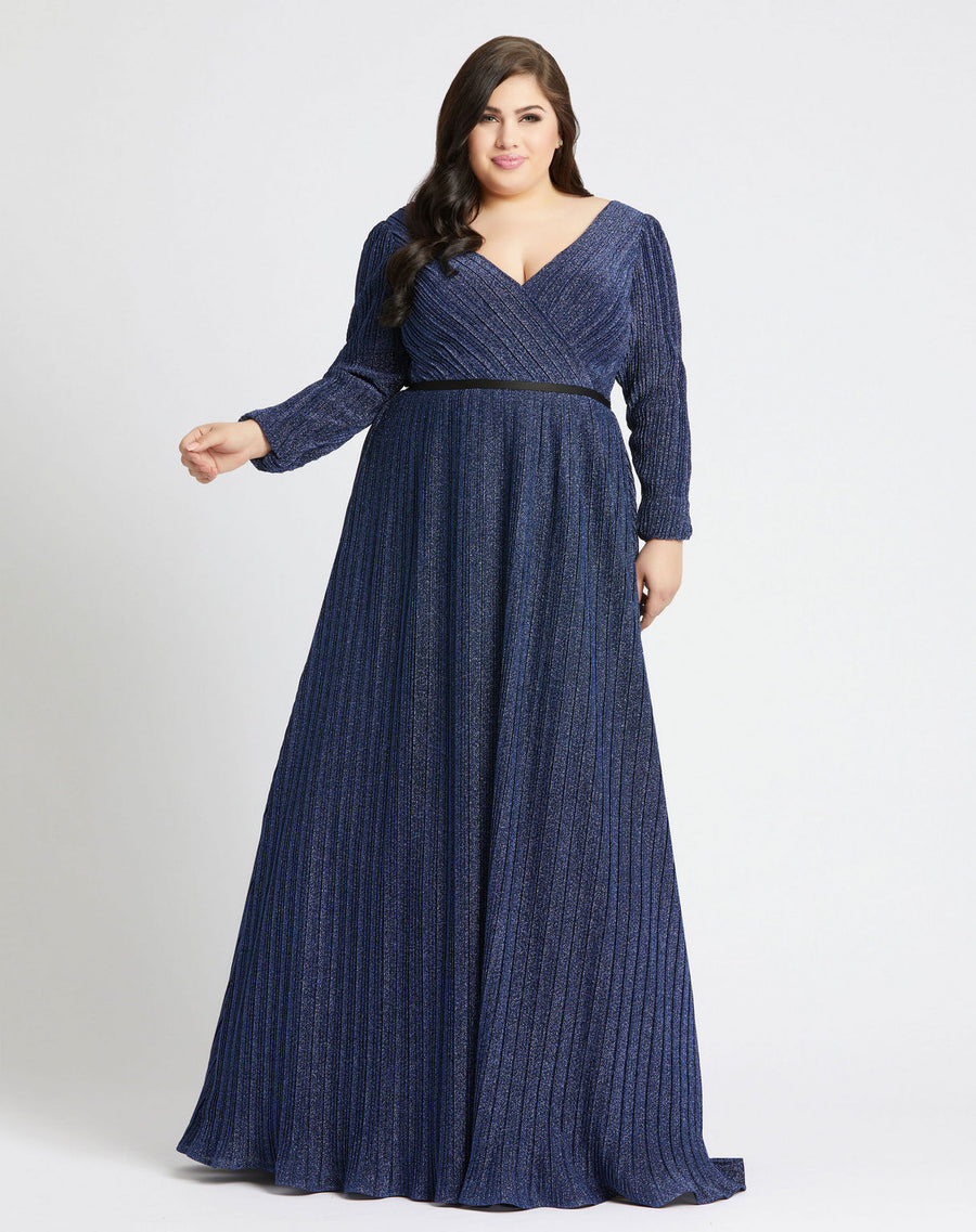 Plus Size Dresses Long Sleeve Pleated Plus Size Formal Dress Sapphire