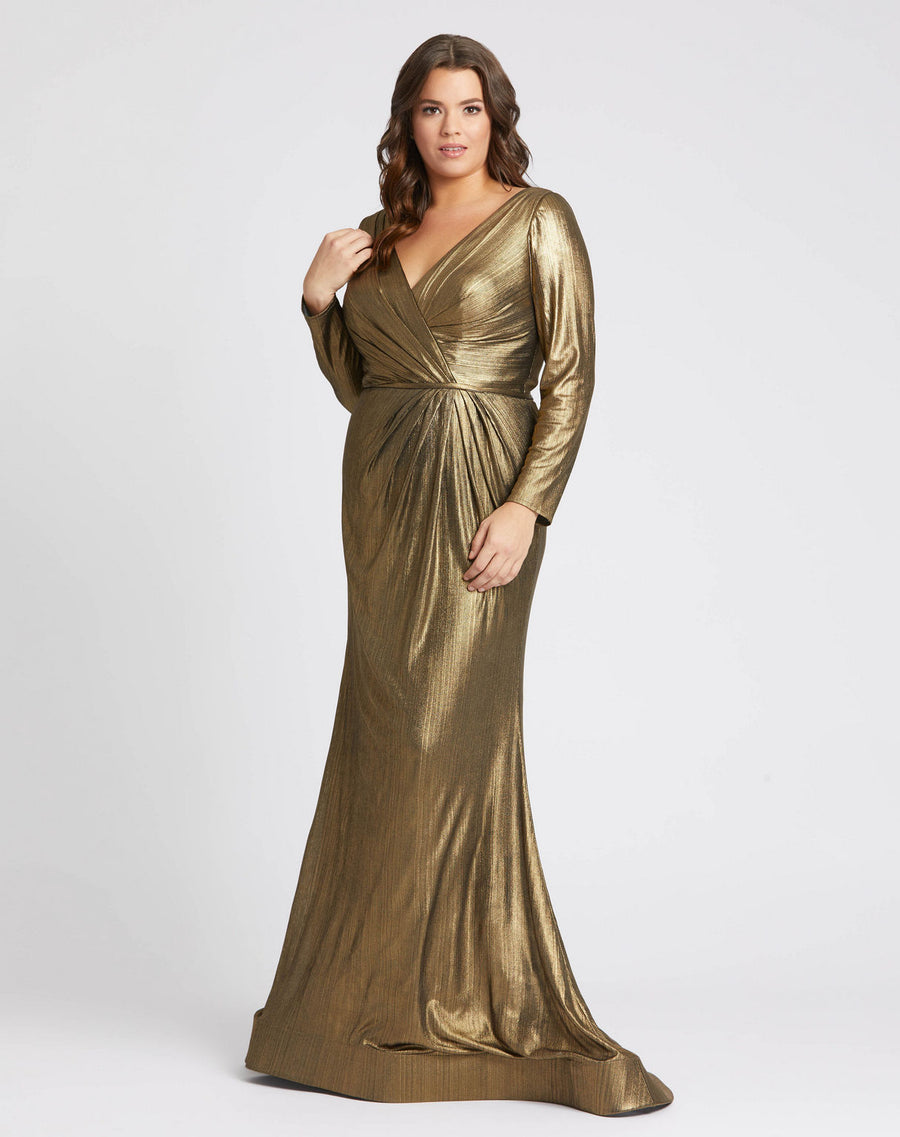 Plus Size Dresses Long Sleeve Metallic Plus Size Formal Dress Bronze