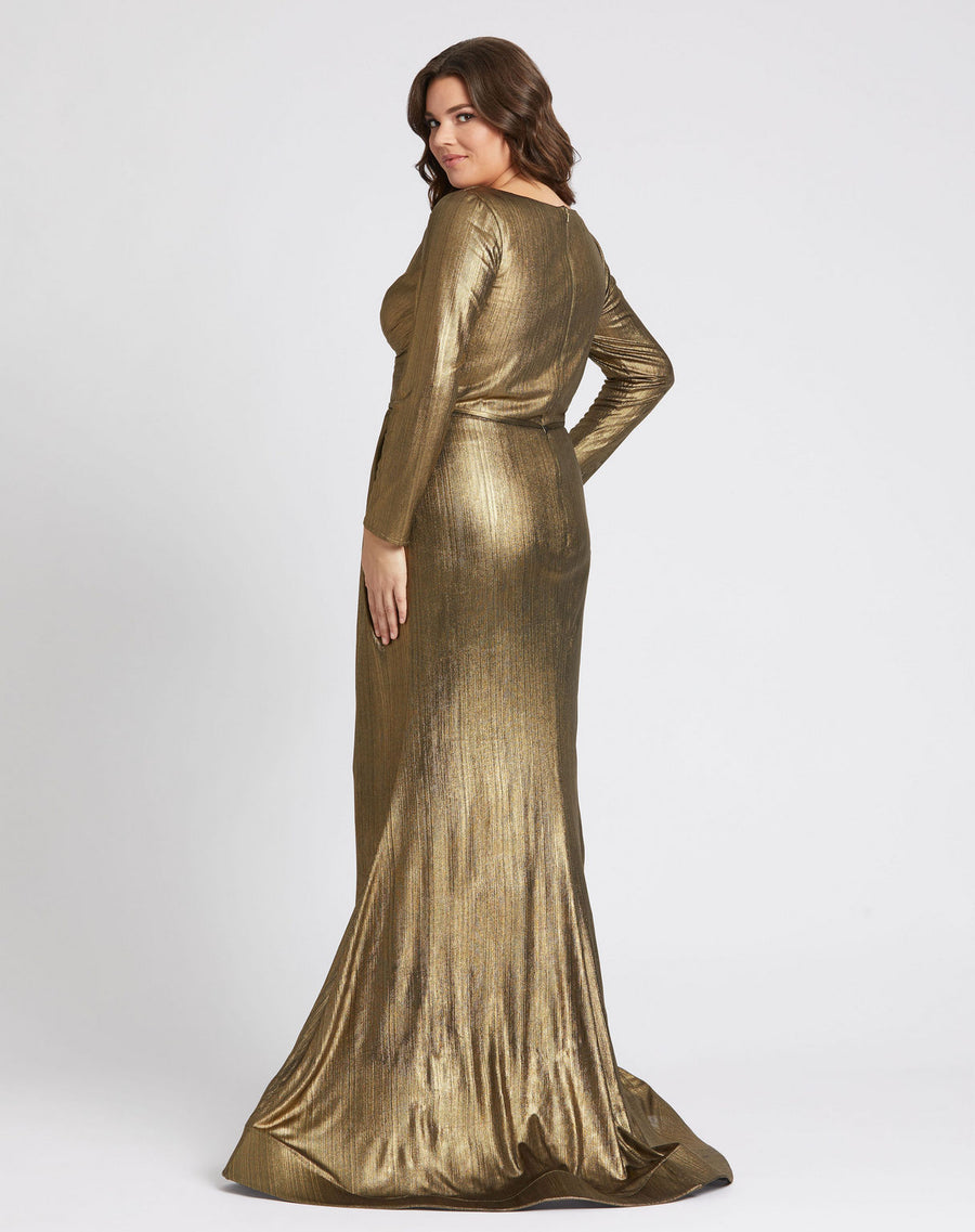 Plus Size Dresses Long Sleeve Metallic Plus Size Formal Dress Bronze