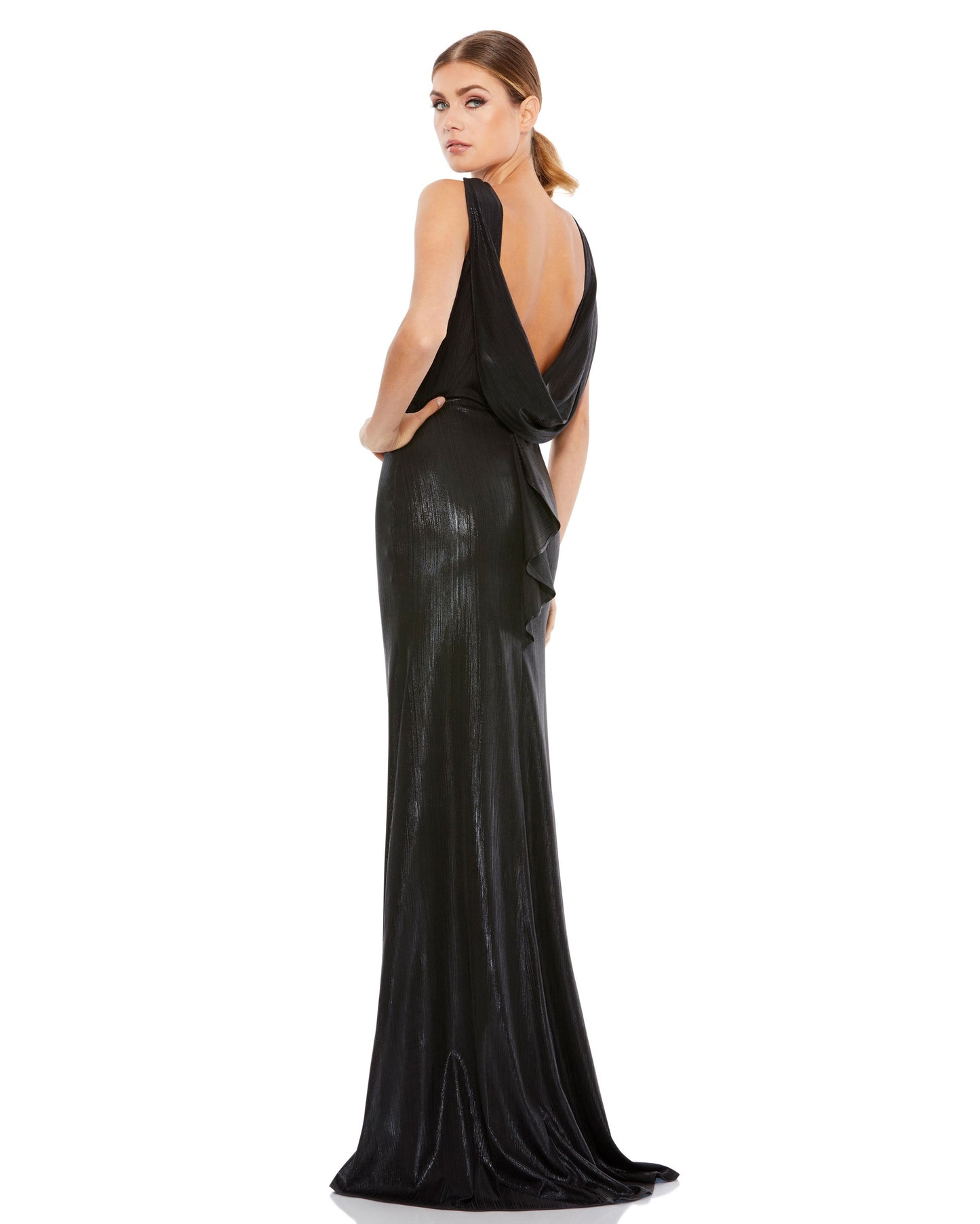 Formal Dresses Long Back Ruffle Metallic Formal Prom Dress Black