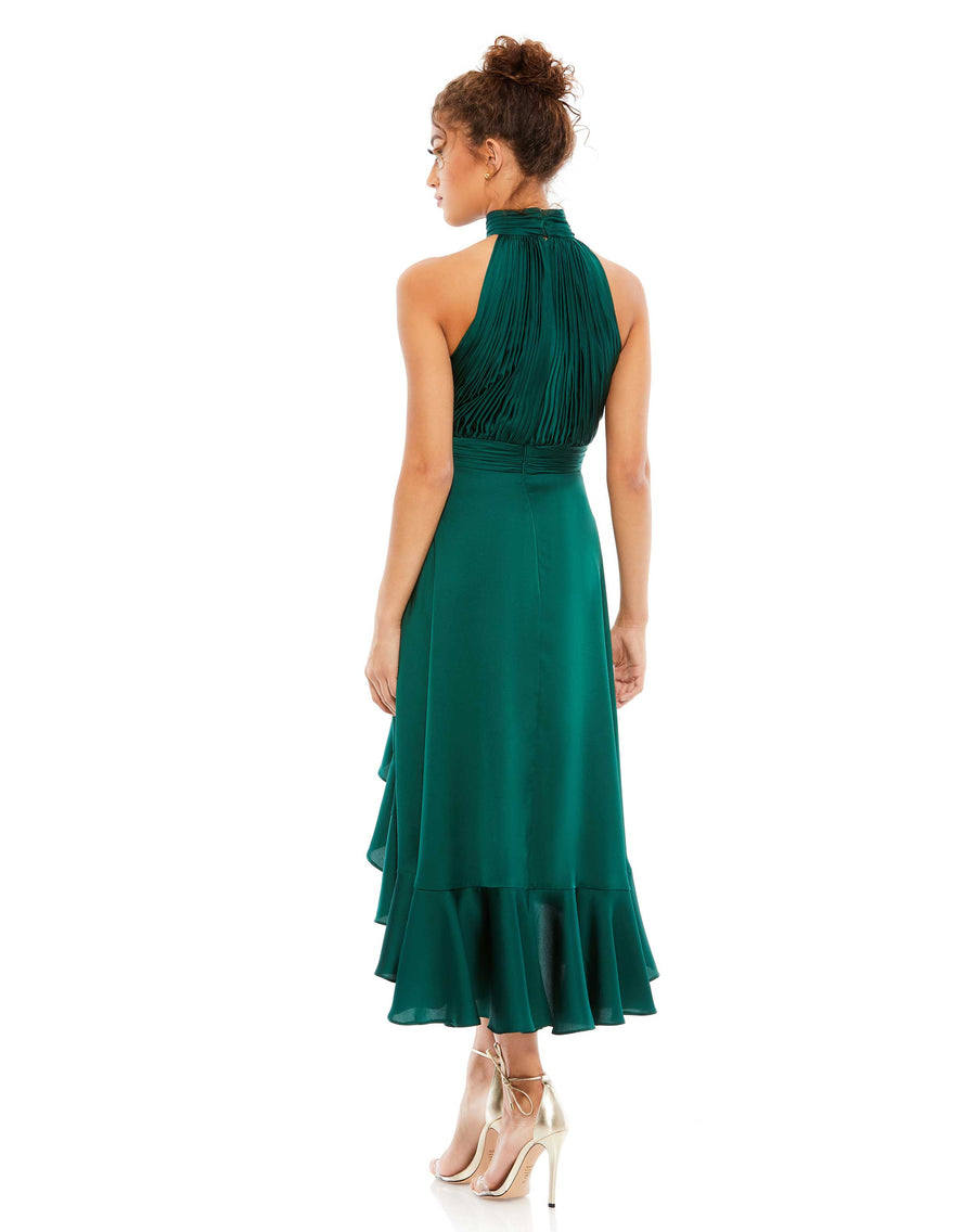 Cocktail Dresses High Low Ruffle Cocktail Halter Midi Dress Emerald