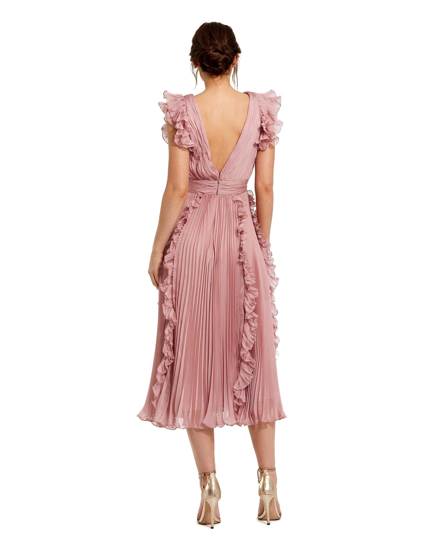 Cocktail Dresses Short Pleated Ruffle Cocktail Midi Dress Rose