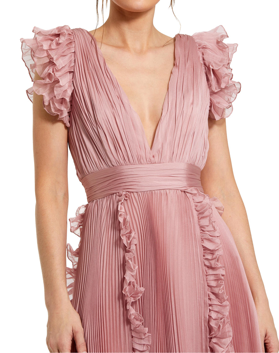 Cocktail Dresses Short Pleated Ruffle Cocktail Midi Dress Rose