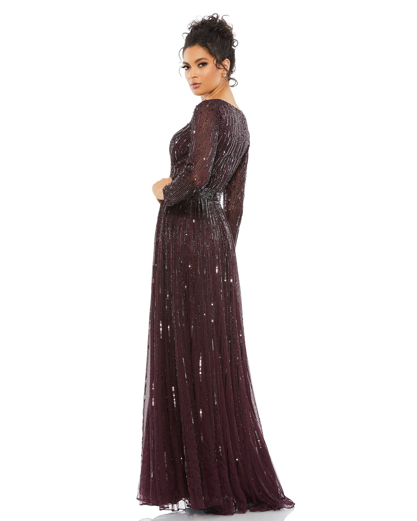 Mac Duggal Long Sleeve Sequins A Line Evening Dress - The Dress Outlet