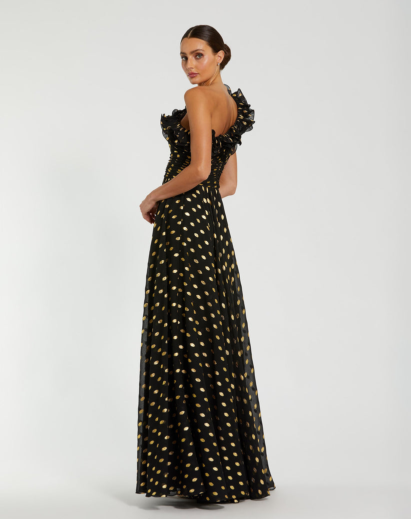 Prom Dresses Long A Line Formal Polka Dot Prom Dress Black Gold