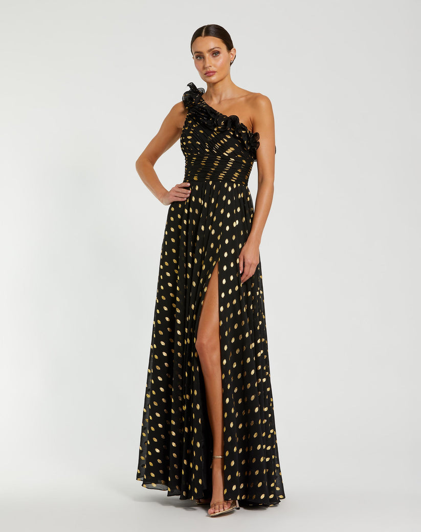 Prom Dresses Long A Line Formal Polka Dot Prom Dress Black Gold