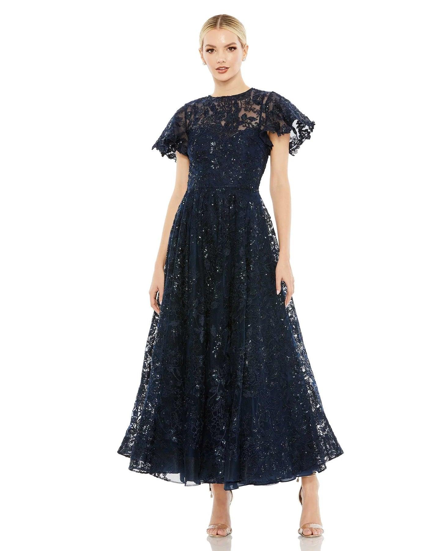 Formal Dresses Floral Lace Formal Midi Dress Sale Navy