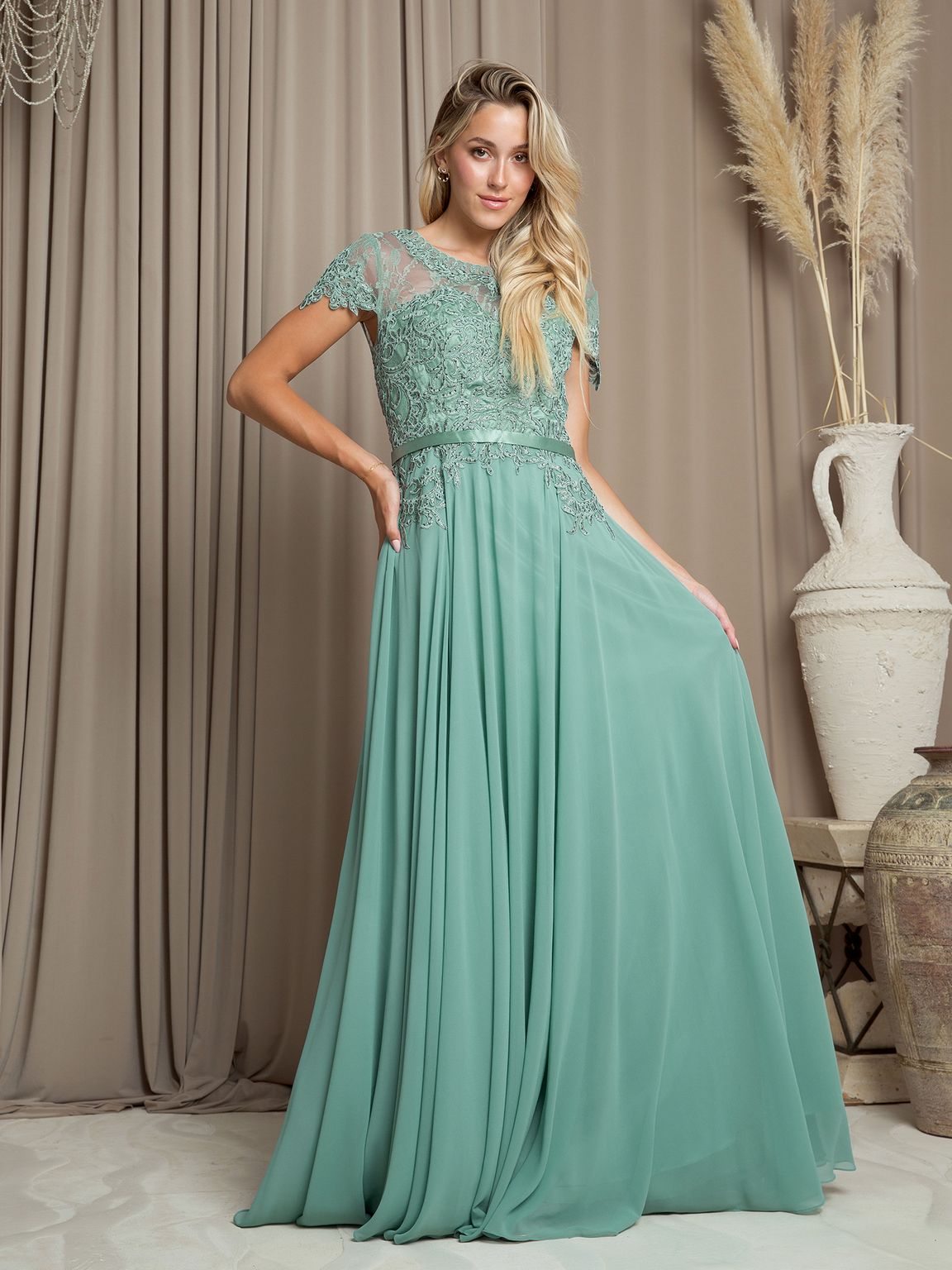 Mother of the Bride Dresses Long Mother of the Bride Beaded Chiffon Formal Gown Sage