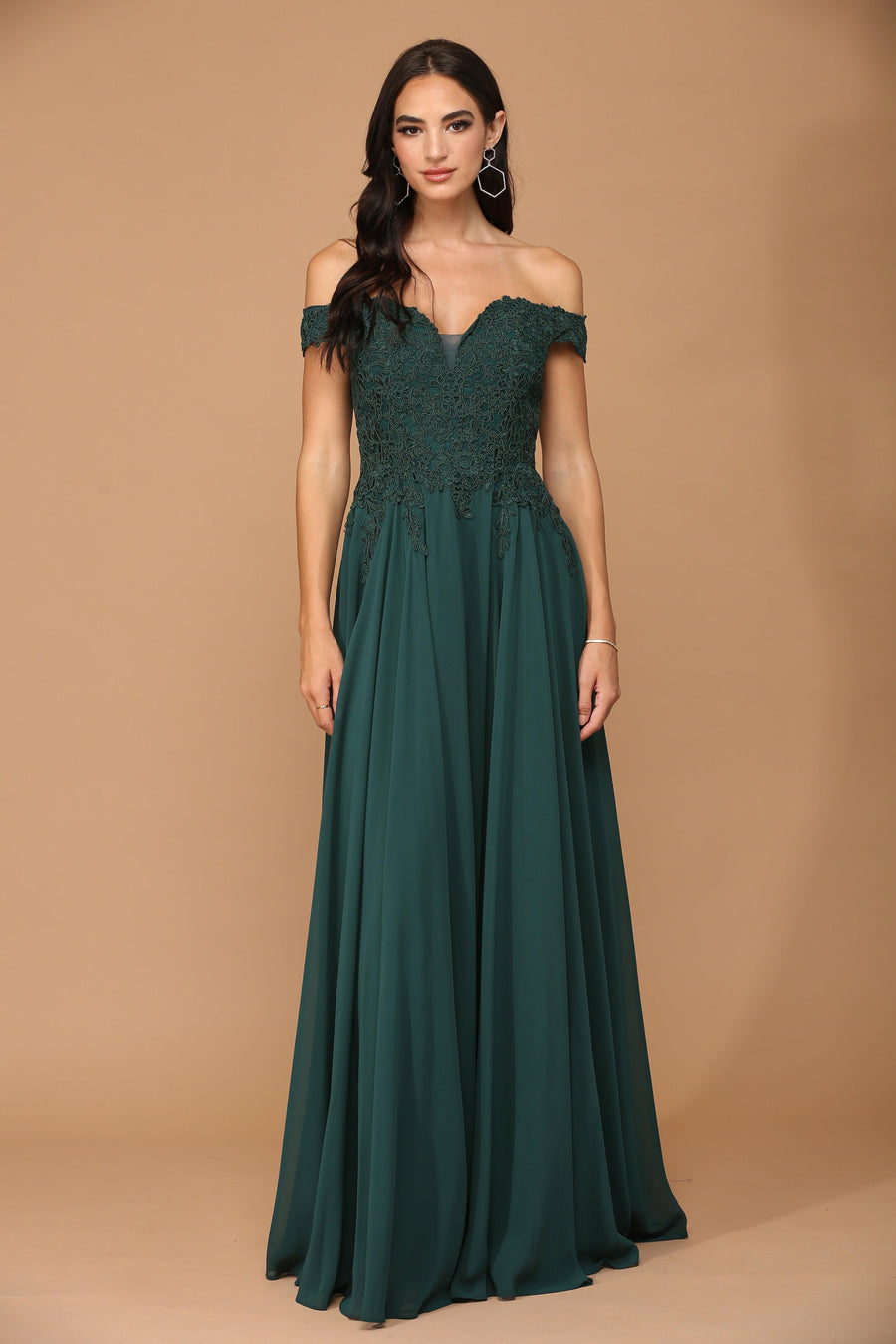 Hunter Green 2XL Long Off Shoulder Formal Chiffon Evening Dress Sale