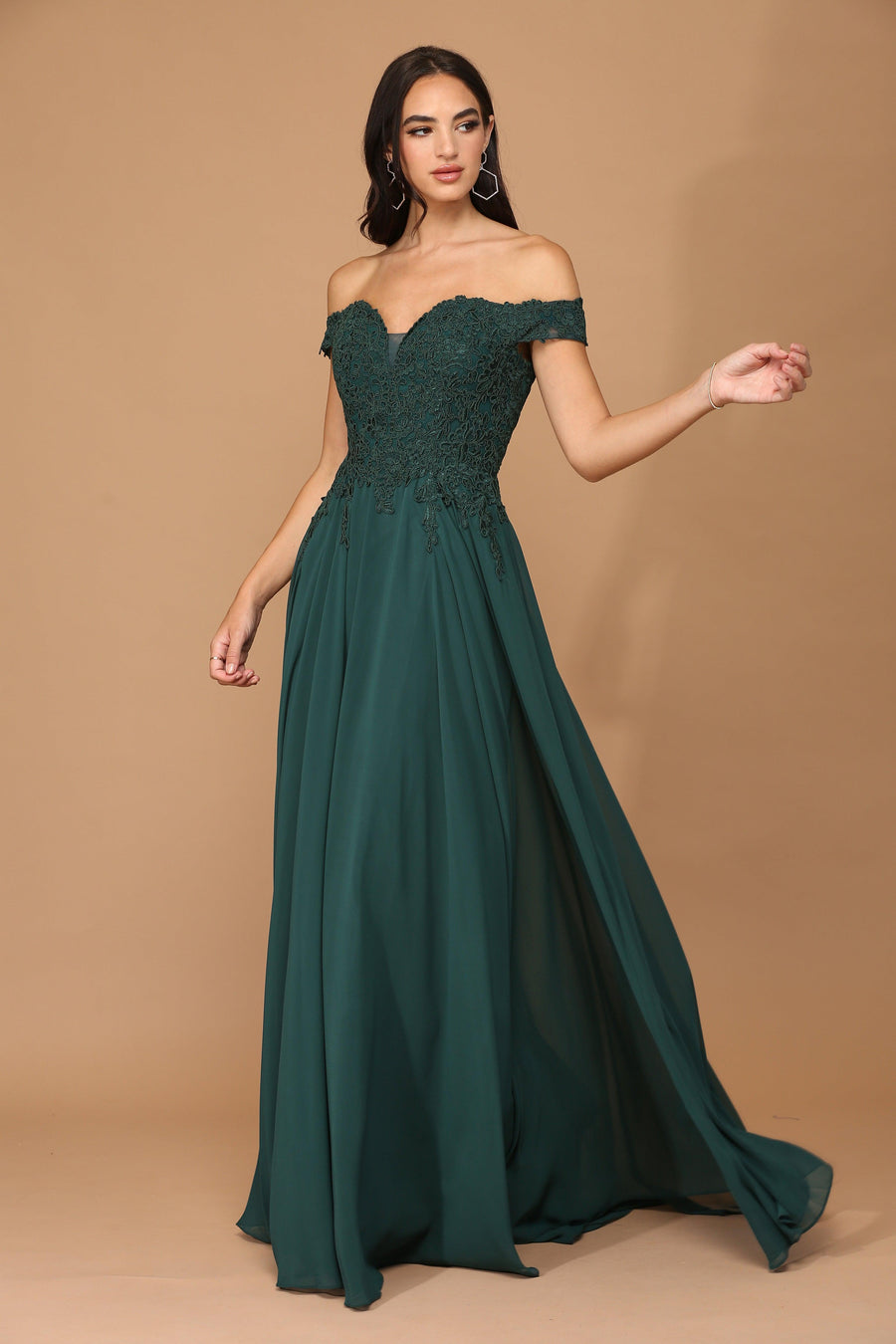 Hunter Green 2XL Long Off Shoulder Formal Chiffon Evening Dress Sale