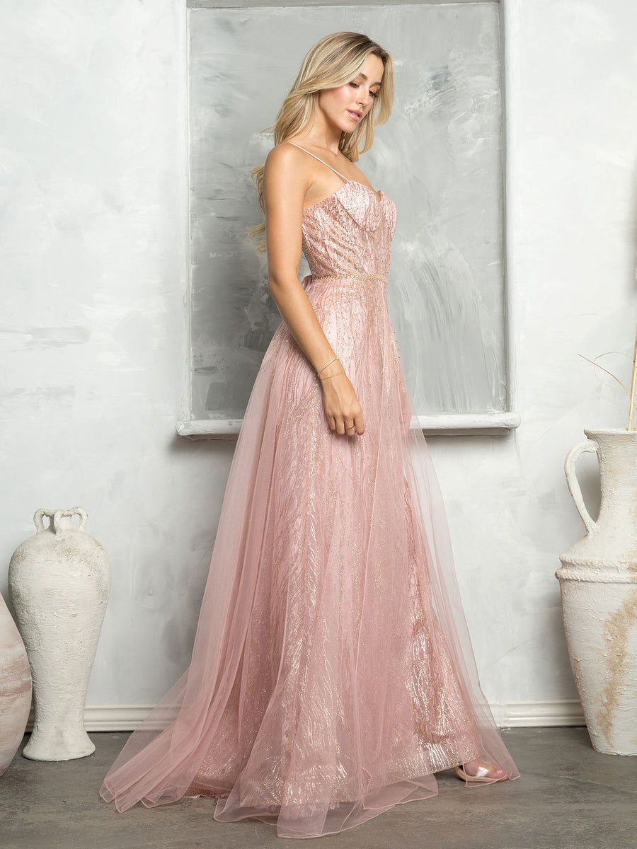 Prom Dresses Long Glitter Formal Prom Dress Rose Gold