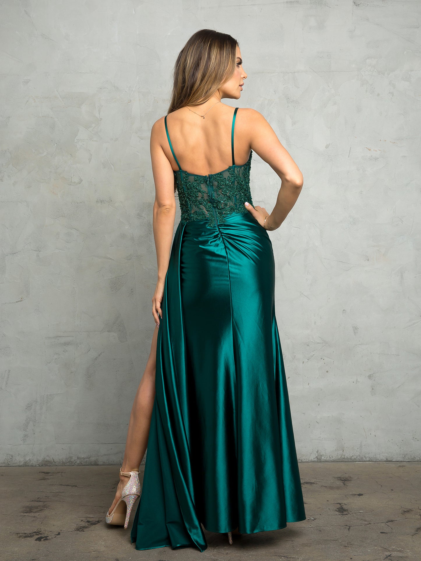 Prom Dresses Formal Fitted Beaded Long Slit Prom Dress Hunter Green