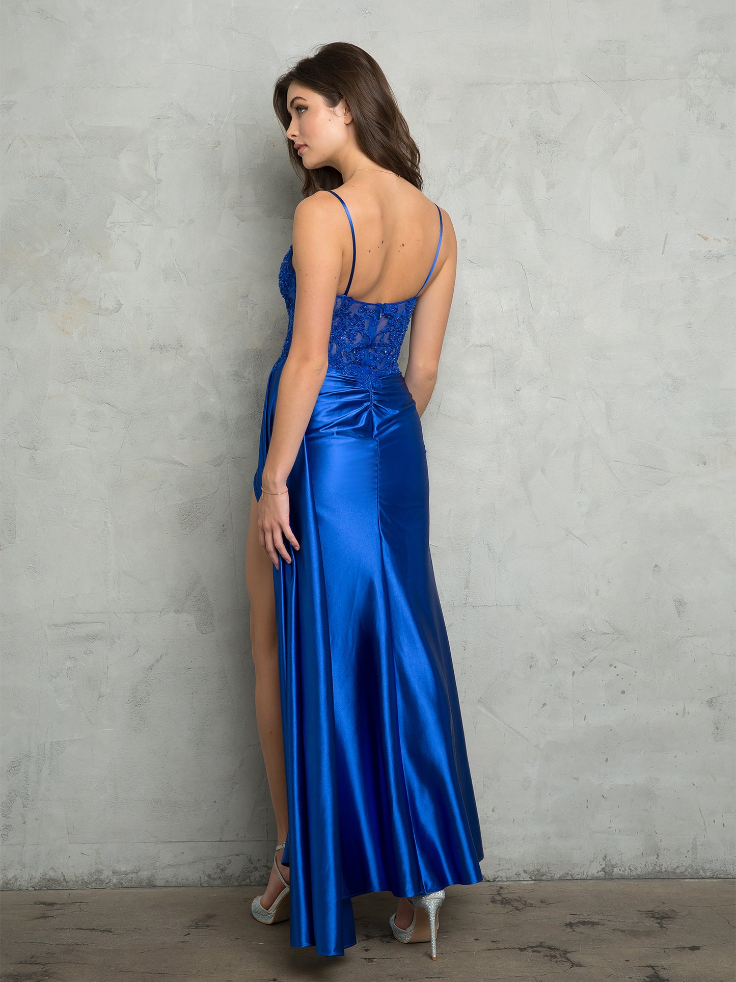 Prom Dresses Formal Fitted Beaded Long Slit Prom Dress Royal