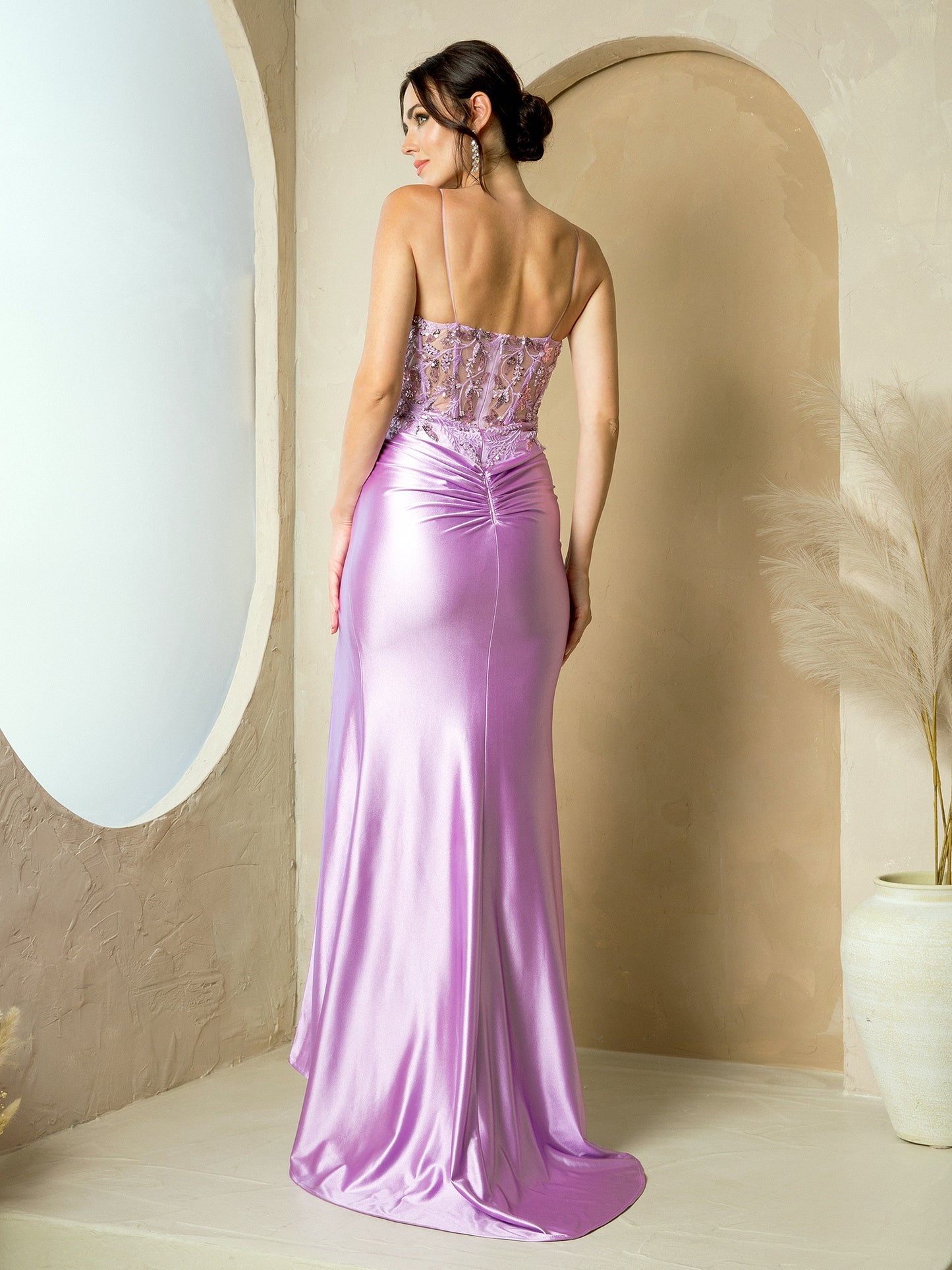 Prom Dresses Long Fitted Beaded Slit Prom Dress Lilac