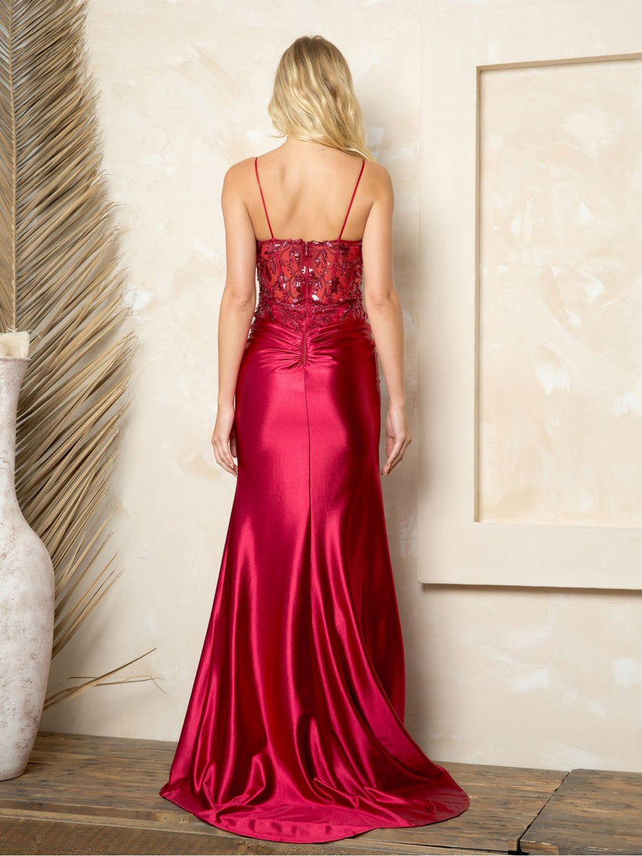 Prom Dresses Long Fitted Beaded Slit Prom Dress Burgundy