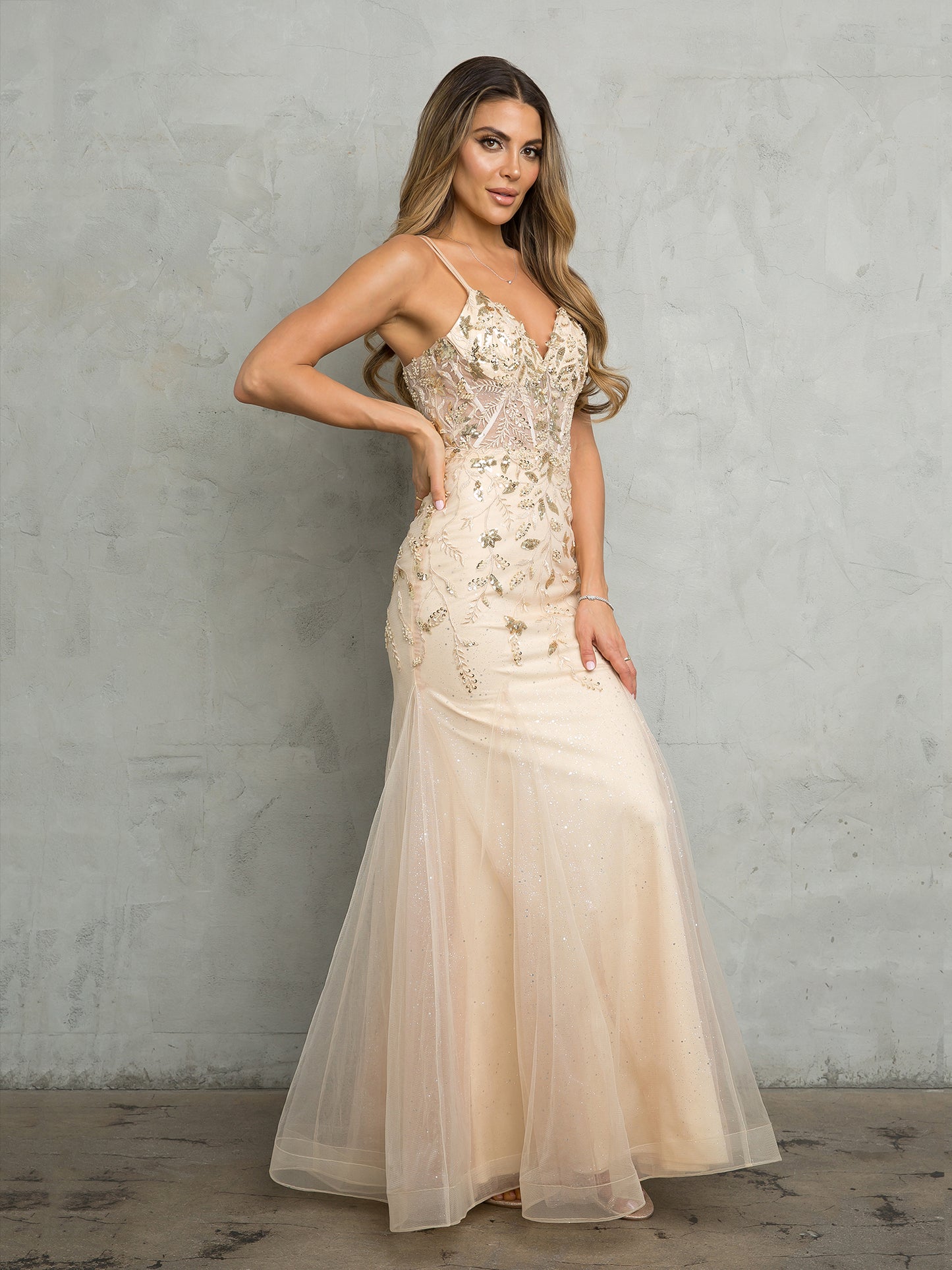 Prom Dresses Long Fitted Formal Prom Dress Champagne