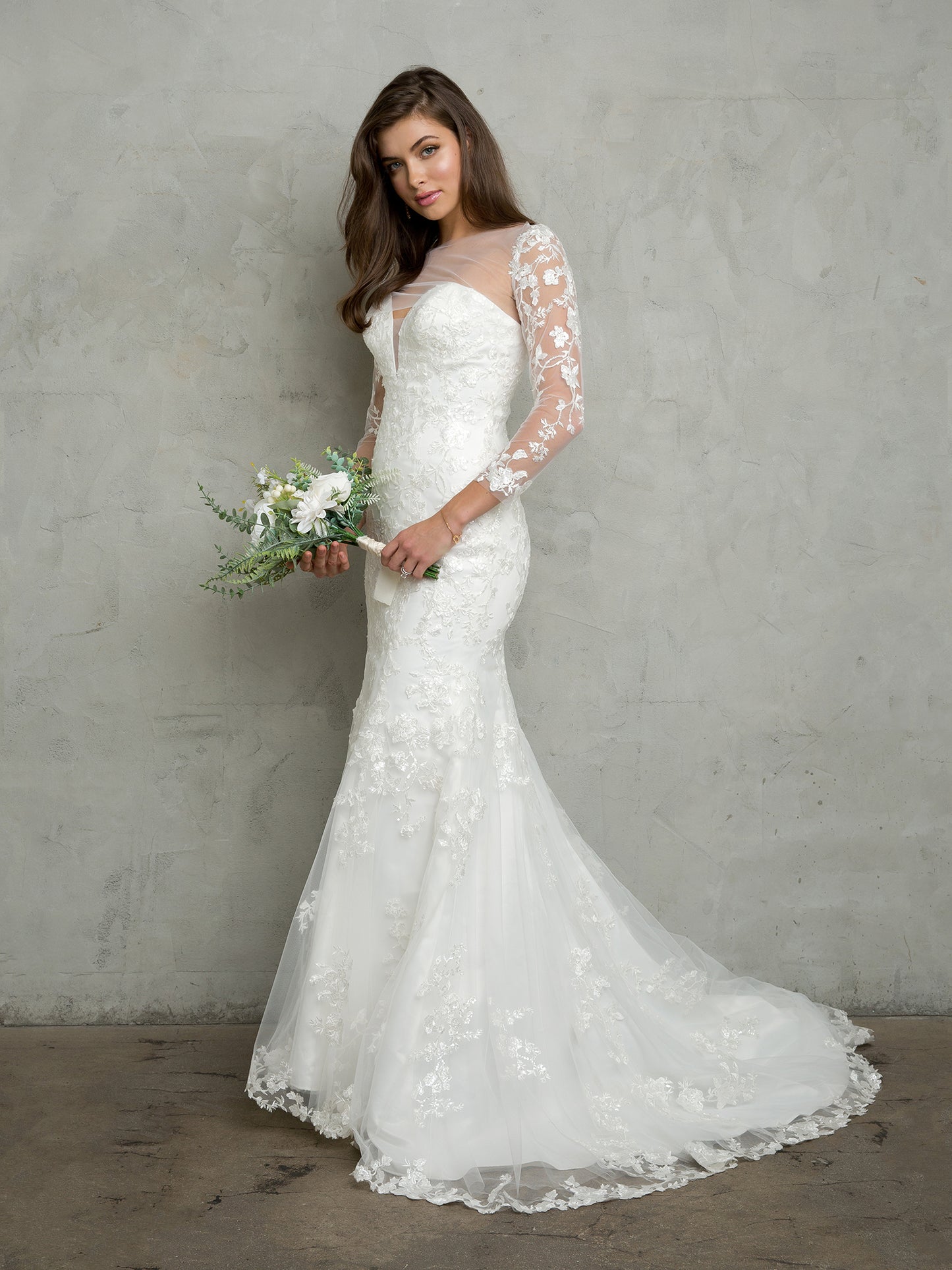 Wedding Dresses Long Fitted Lace Wedding Dress Off White