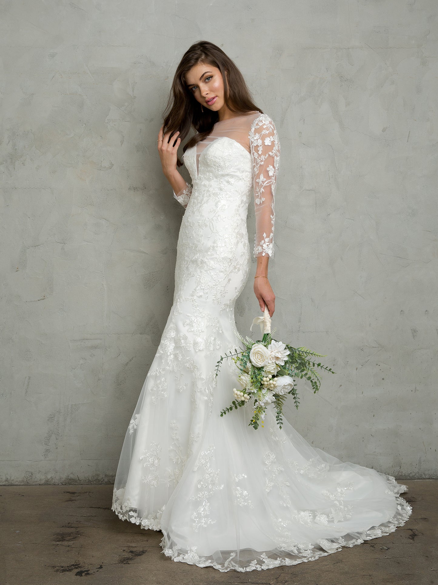 Wedding Dresses Long Fitted Lace Wedding Dress Off White