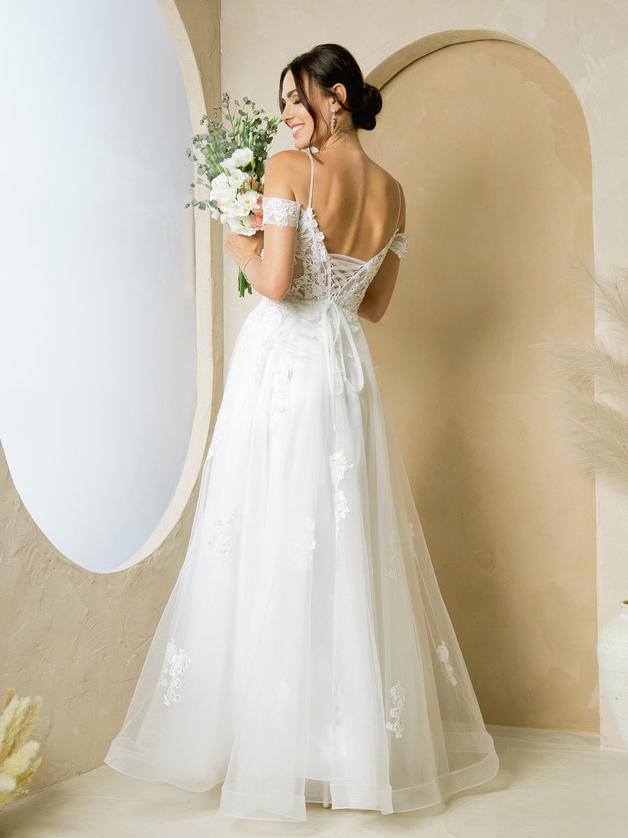 Wedding Dresses Long Bridal A Line Gown Removable Sleeve Wedding Dress Off White