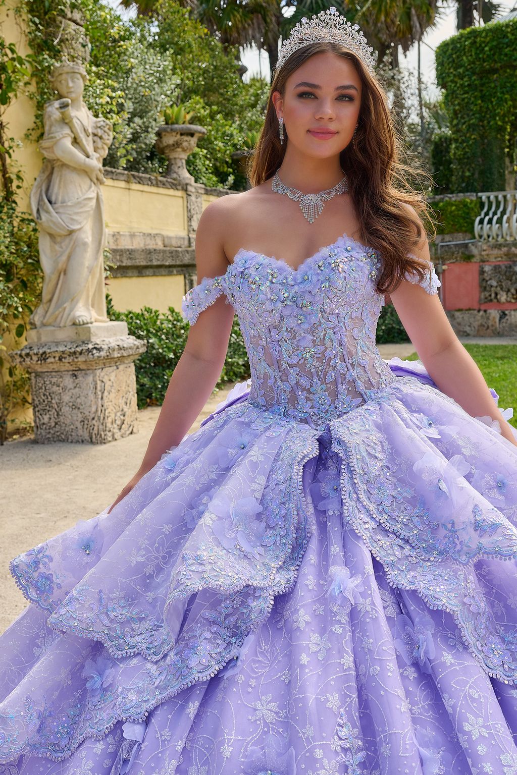 Quinceniera Dresses Long Tiered Sweet 16 Quinceanera Dress Lilac/Multi