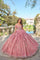 Quinceniera Dresses A Line 3D Floral Long Ball Gown Quinceanera Dusty Pink