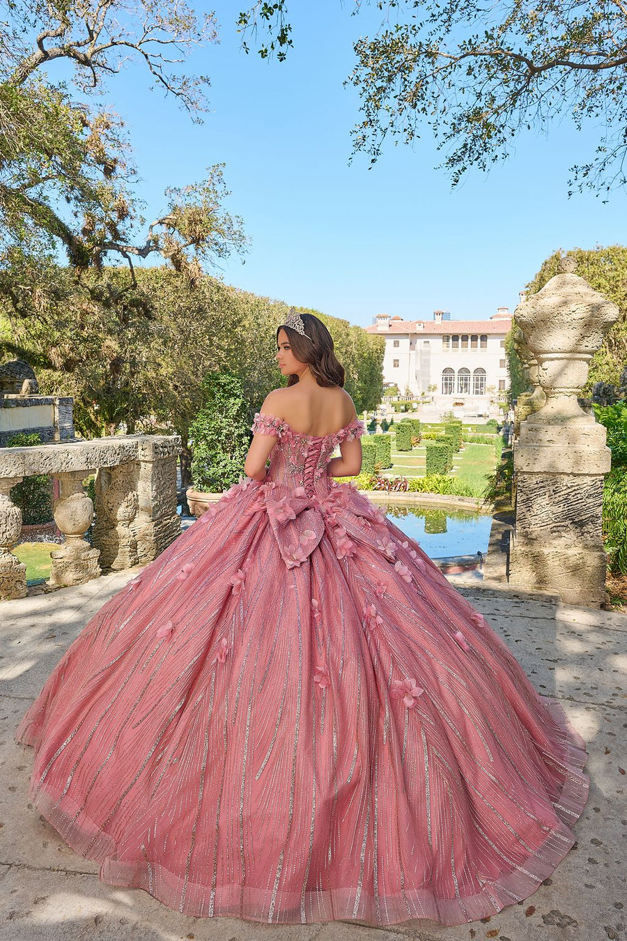 Quinceniera Dresses A Line 3D Floral Long Ball Gown Quinceanera Dusty Pink