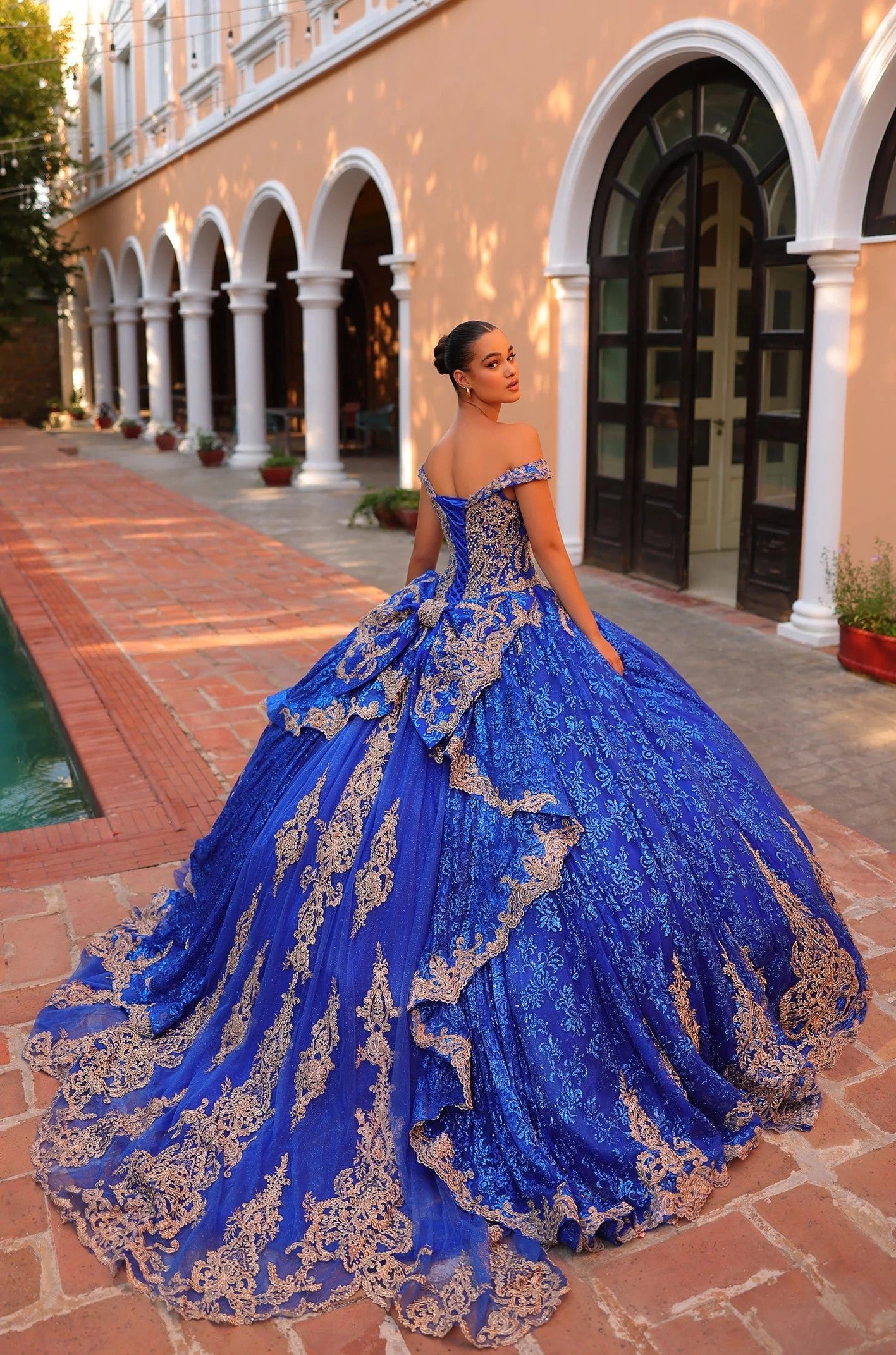 Quinceniera Dresses Quinceanera Dress Long Detachable Hooded Cape Glitter Ball Gown Royal Blue/Gold