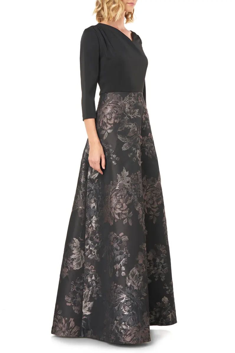 Formal Dresses Long Floral 3/4 Sleeve Formal Dress SLATE MULTI