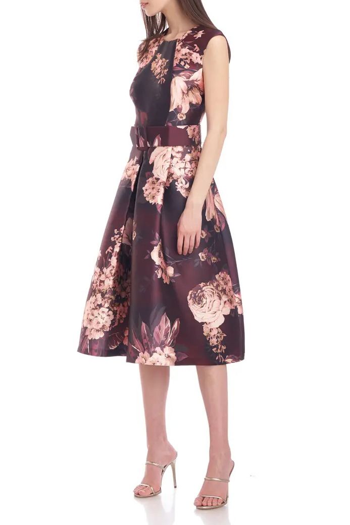 Cocktail Dresses Short Cocktail Floral Pleated Midi Dress MERLOT TULIP FLORAL