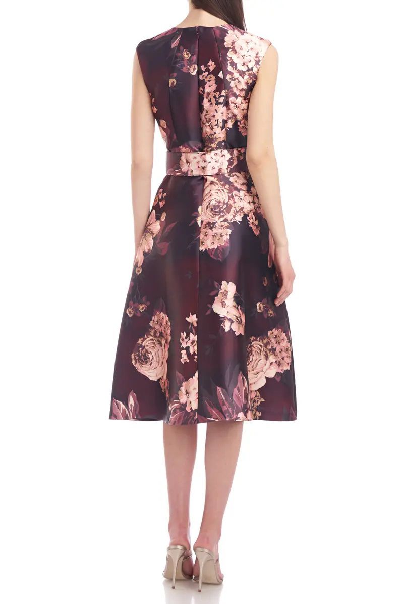 Cocktail Dresses Short Cocktail Floral Pleated Midi Dress MERLOT TULIP FLORAL