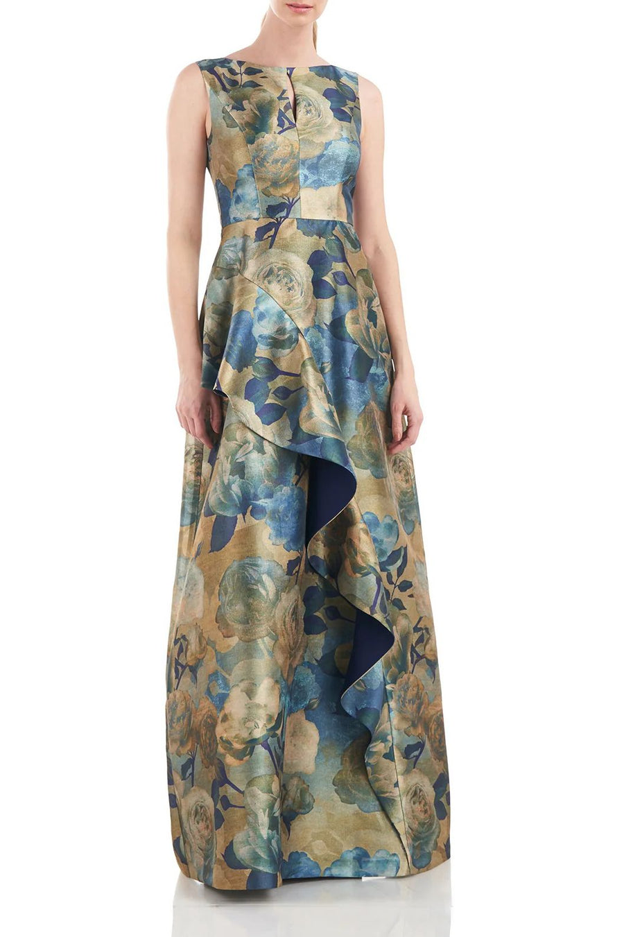 Formal Dresses Long Sleeveless Floral Print Formal Dress GOLD MULTI