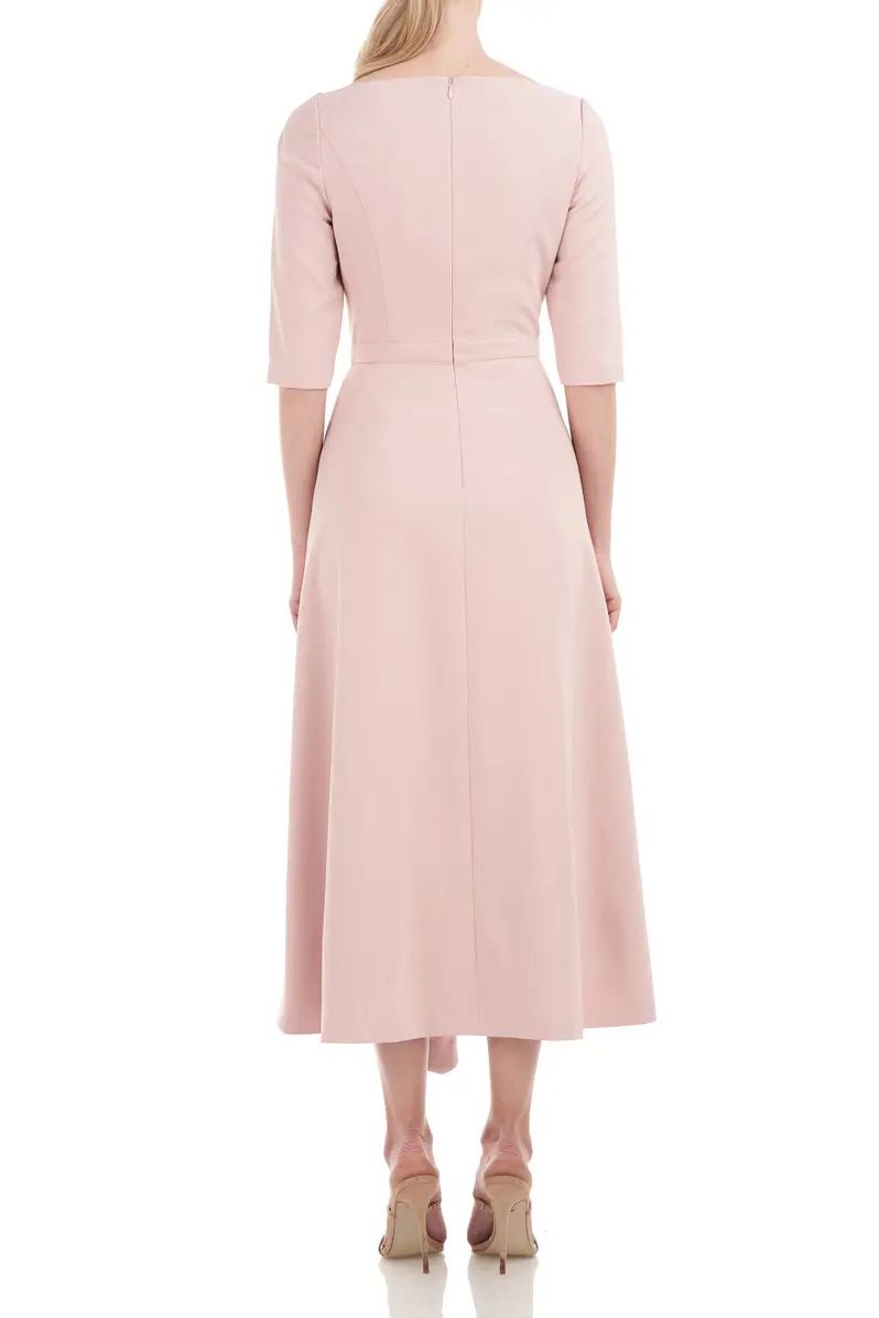 Mother of the Bride Dresses 3/4 Sleeve Pleated Tea Length Dress SOFT BLUSH