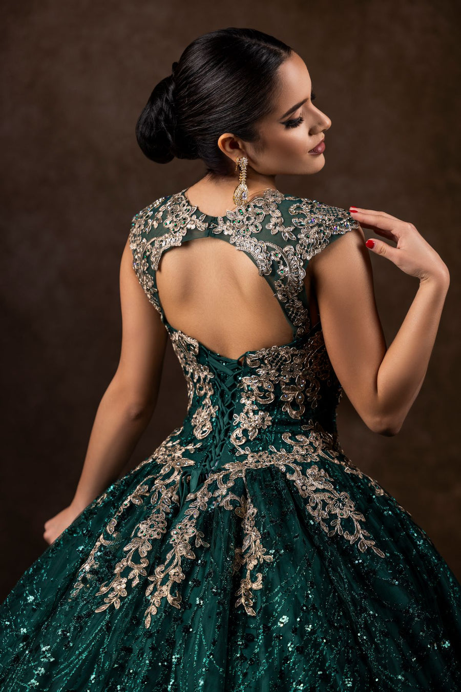 Quinceniera Dresses Long Cap Sleeve Quinceanera Ball Gown Hunter Green