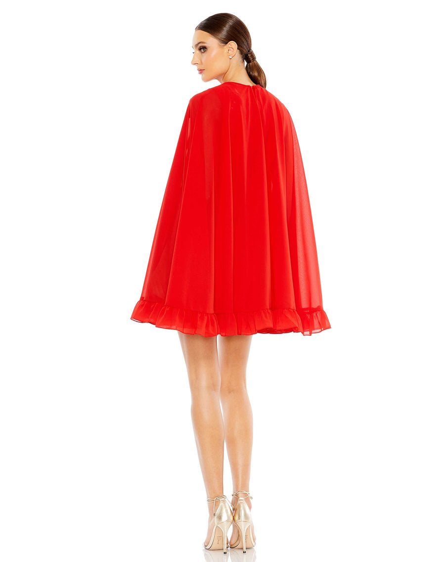 Cocktail Dresses Short Ruffle Cocktail Mini Cape Dress Red