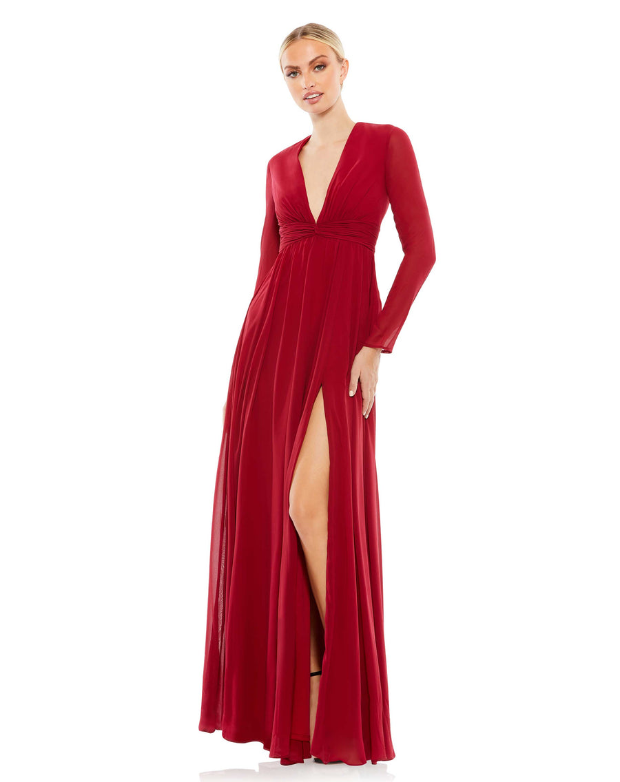 Formal Dresses Long Sleeve Formal Slit Dress Bordeaux