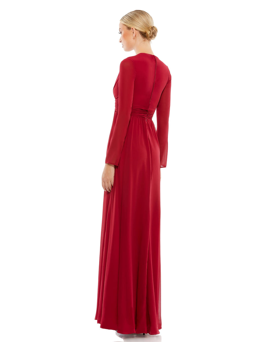 Formal Dresses Long Sleeve Formal Slit Dress Bordeaux