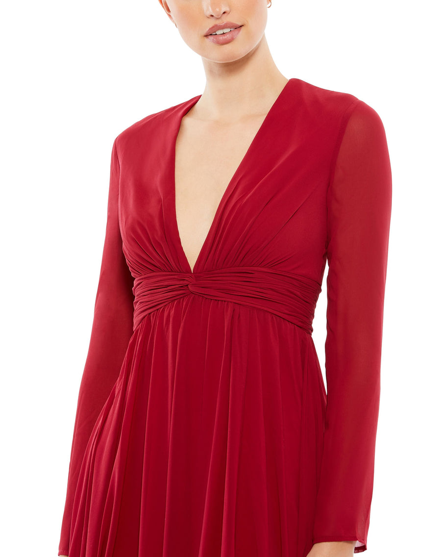 Formal Dresses Long Sleeve Formal Slit Dress Bordeaux