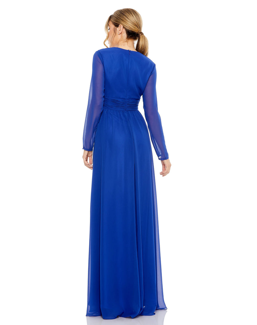 Formal Dresses Long Sleeve Formal Slit Dress Sapphire