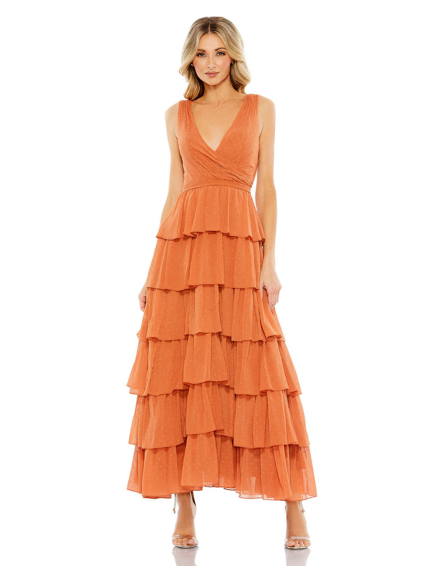 Formal Dresses Long Polka Dot Formal Prom Ruffle Tiered Dress Burnt Orange